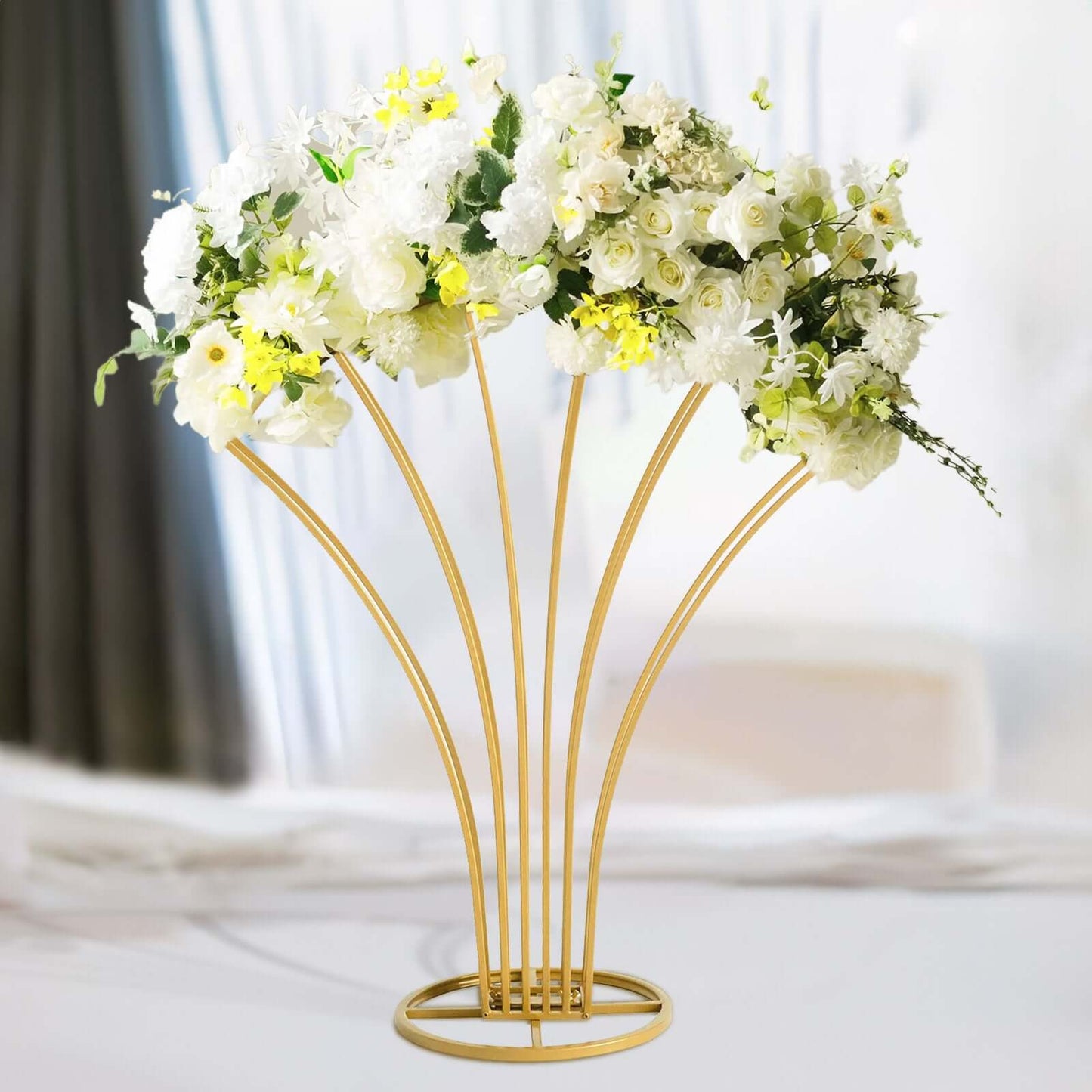 Metal Table Centerpiece Gold Scalloped Fan Shape Design - Wedding Floral Display Flower Frame Stand 32"
