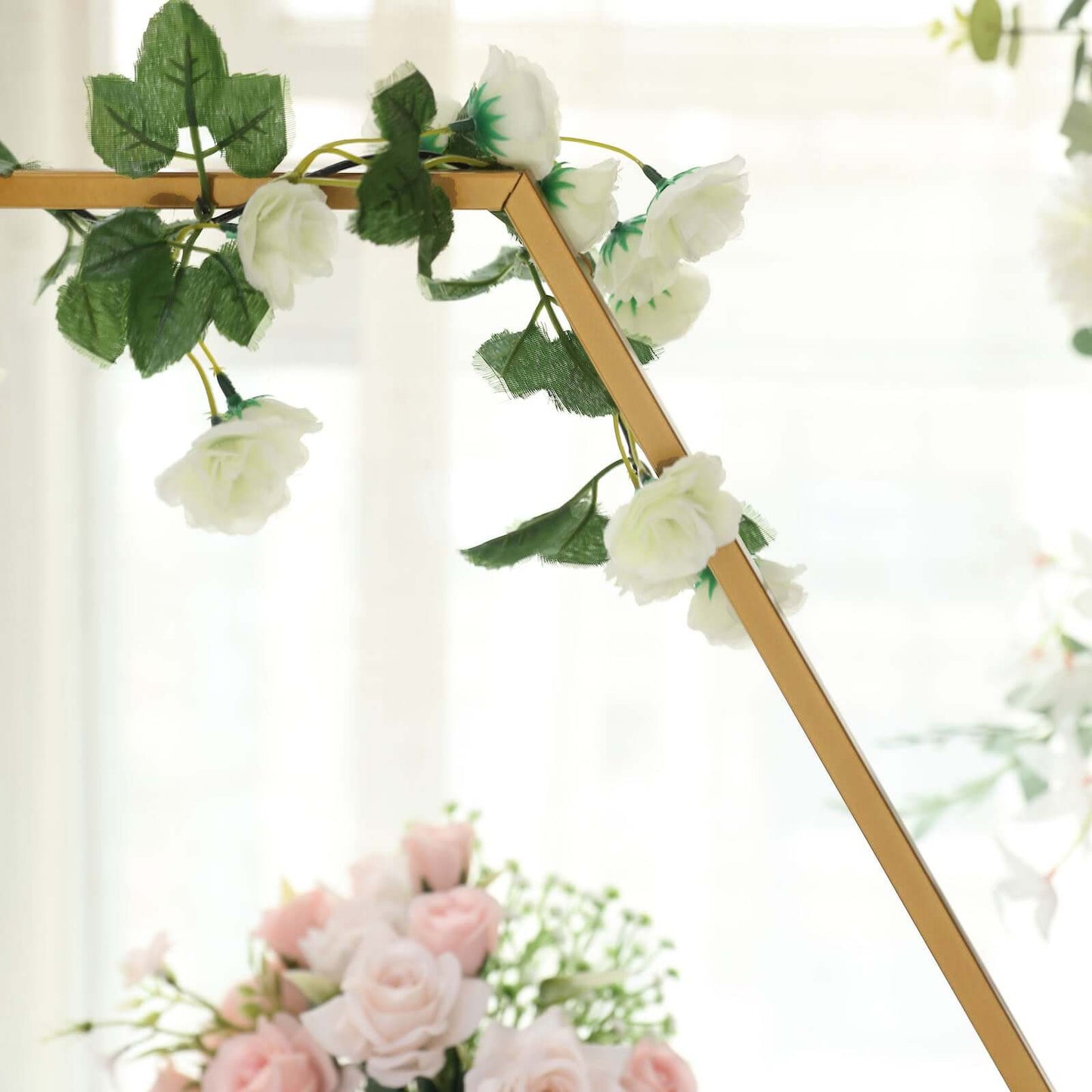 Hexagon Wedding Arch Table Centerpiece Metal Gold - Self-Standing Geometric Flower Balloon Stand 21"