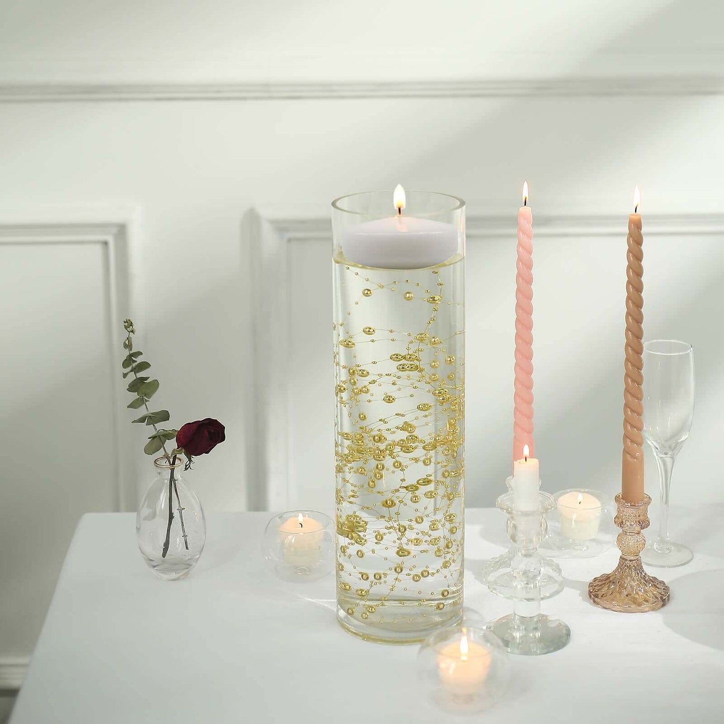 Faux Pearl String Beads Vase Filler - Gold DIY Craft Fishing Line Pearl Chains 100ft