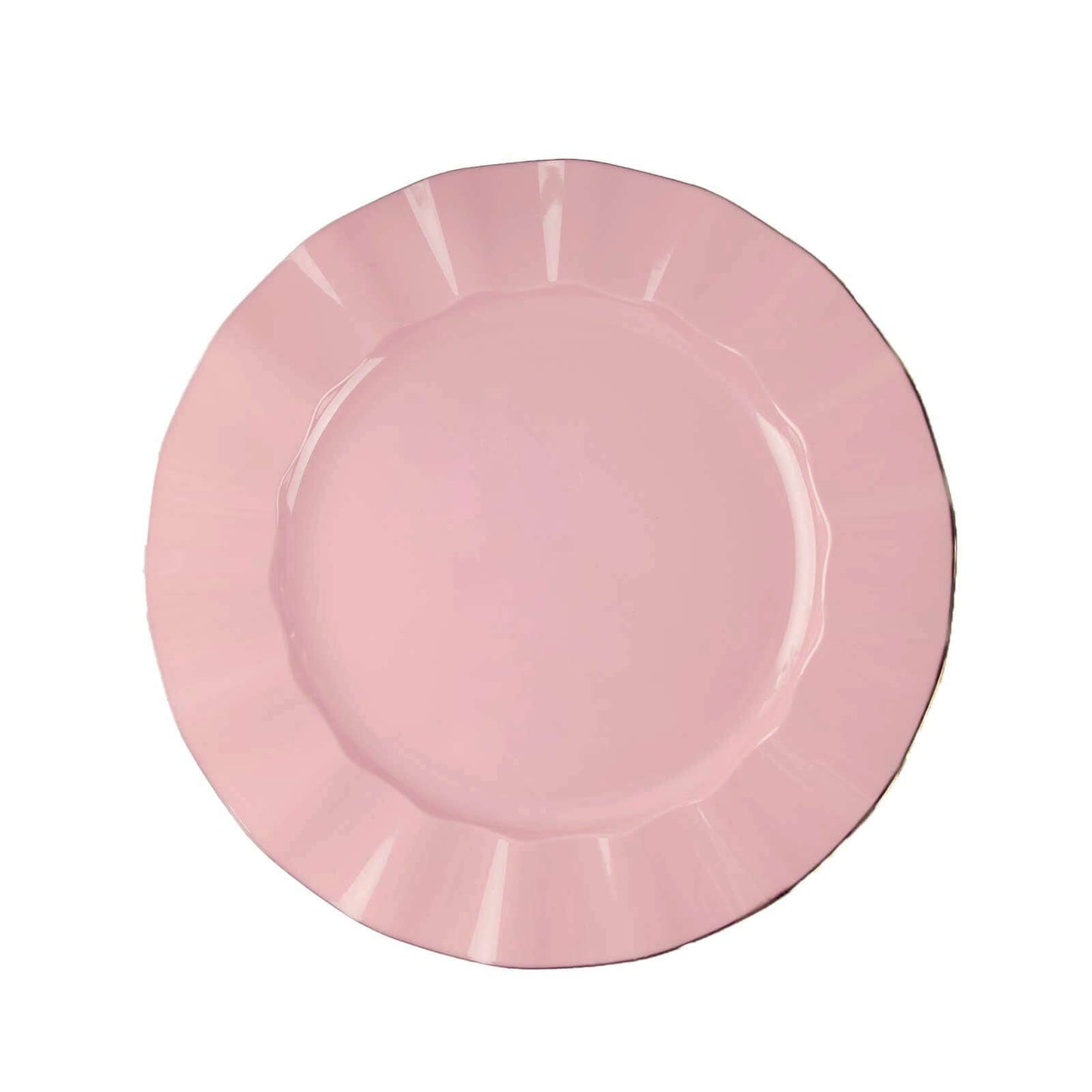 10-Pack Plastic 9" Round Dinner Plates in Dusty Rose Ruffled Rim with Gold Edging - Sturdy Disposable Dinnerware