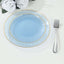 10-Pack Plastic 9" Round Dinner Plates in Transparent Dusty Blue Hammered Design with Gold Rim - Modern Disposable Party Plates