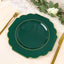 10-Pack Plastic Dinner Plates in Hunter Emerald Green Baroque Design with Scalloped Gold Rim - Heavy Duty Disposable Party Plates 11"