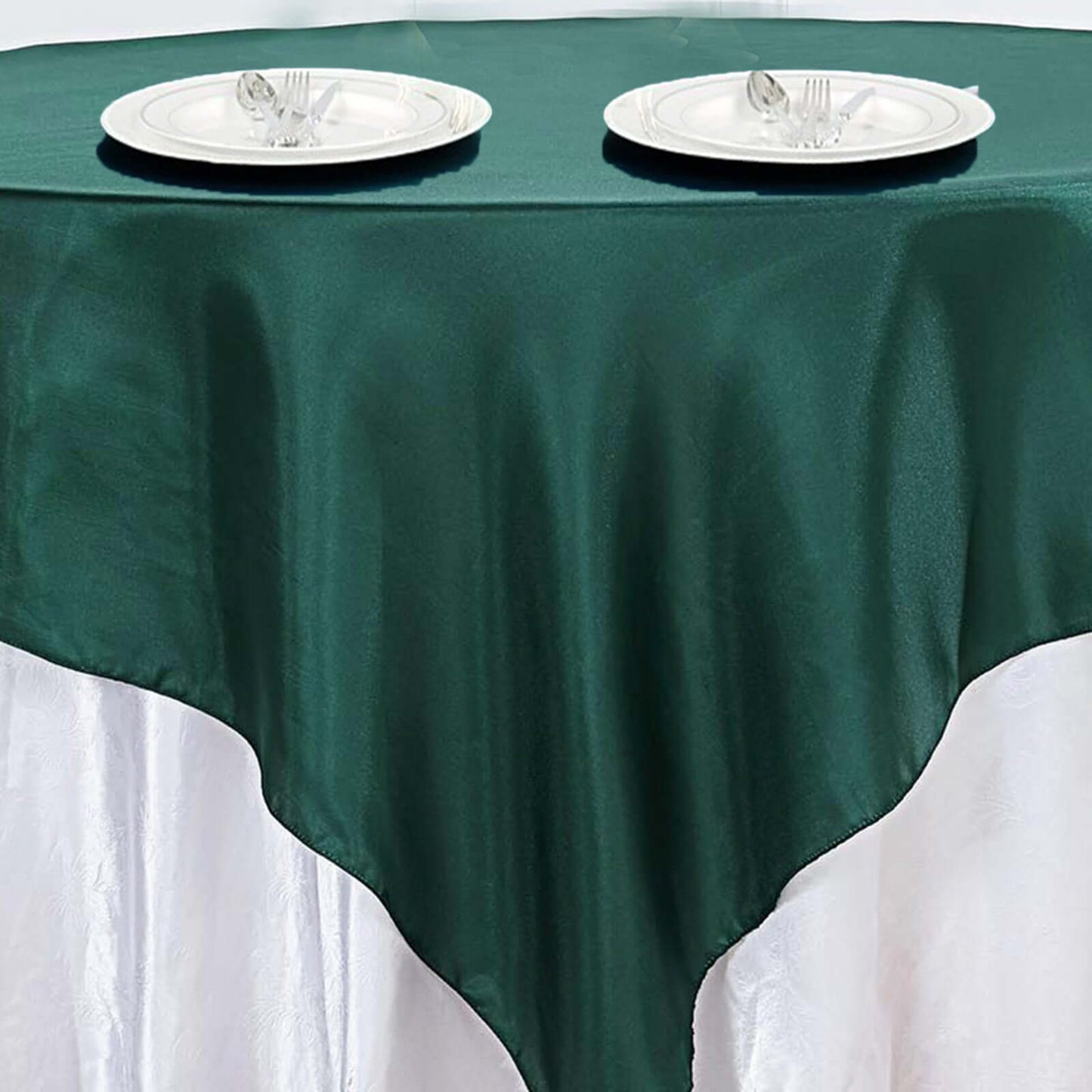Satin 72"x72" Table Overlay Square Tablecloth Hunter Emerald Green - Smooth Finish Table Cover