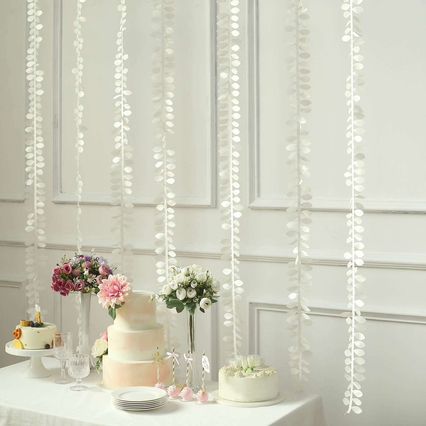 Taffeta Ribbon Sash with 4" Leaf Petal Design Ivory 50ft - Sophisticated Artificial Fabric Garland