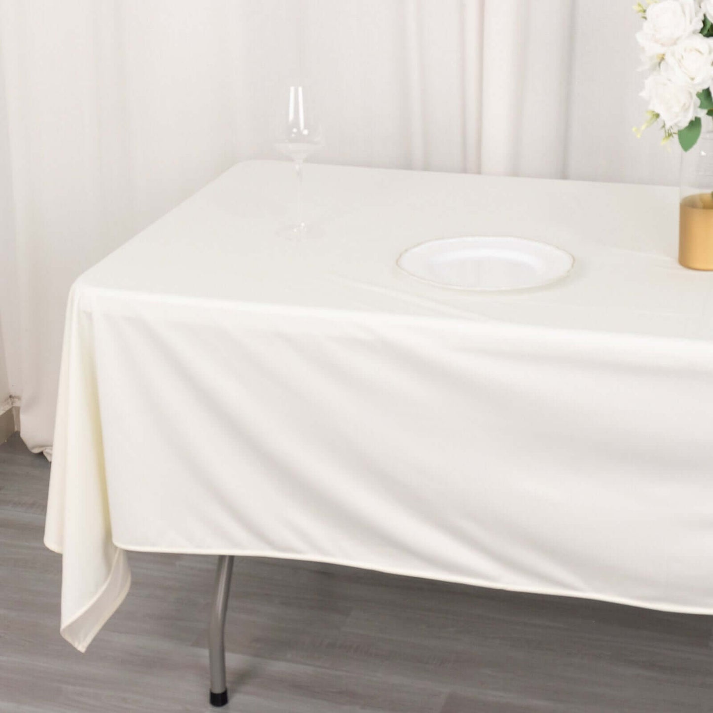 Scuba Rectangular 60"x102" Tablecloth Ivory - Wrinkle Free & Stain Resistant Table Cover
