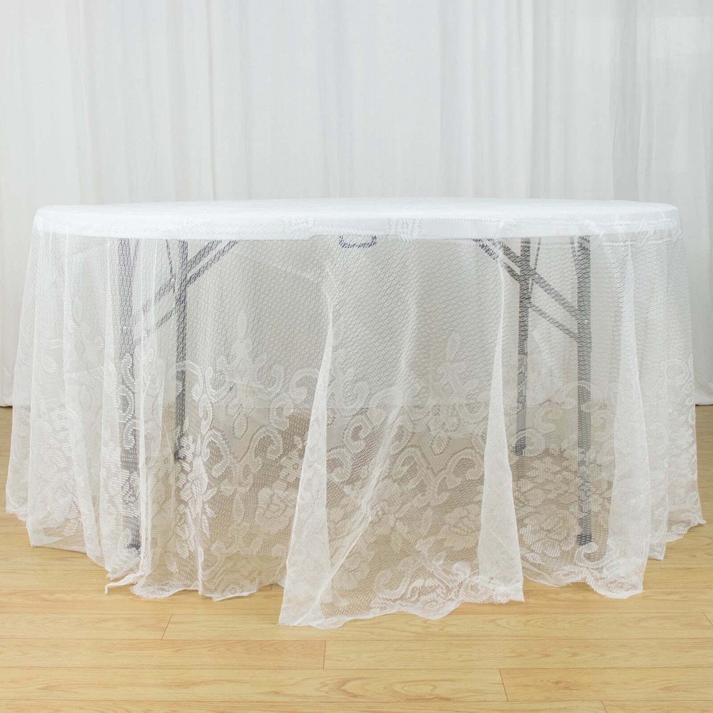 Lace 120" Round Tablecloth Ivory - Seamless Premium Design for Upscale Celebrations