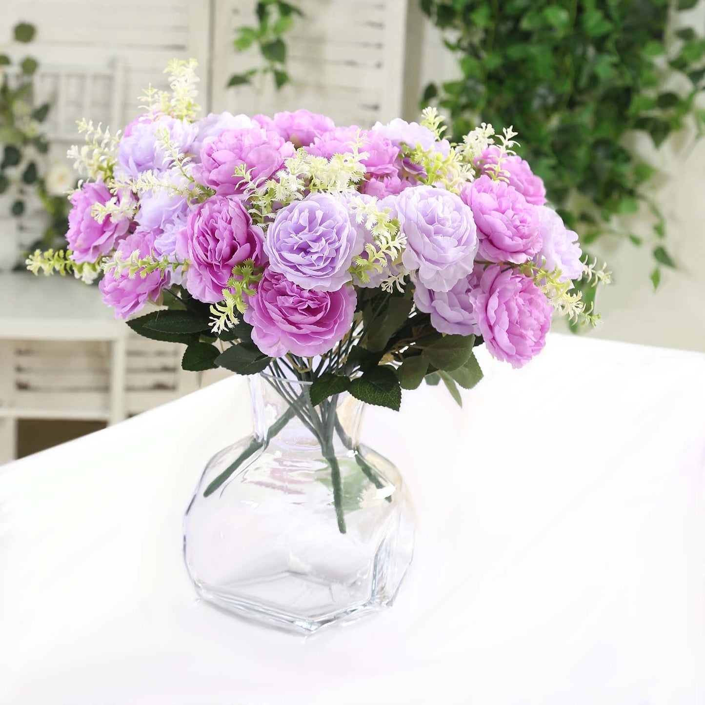 2-Pack Silk Peony Bouquet 14" Lavender Lilac â€“ Lifelike Artificial Flower Arrangement for Vase Display, Events & Everyday Decor