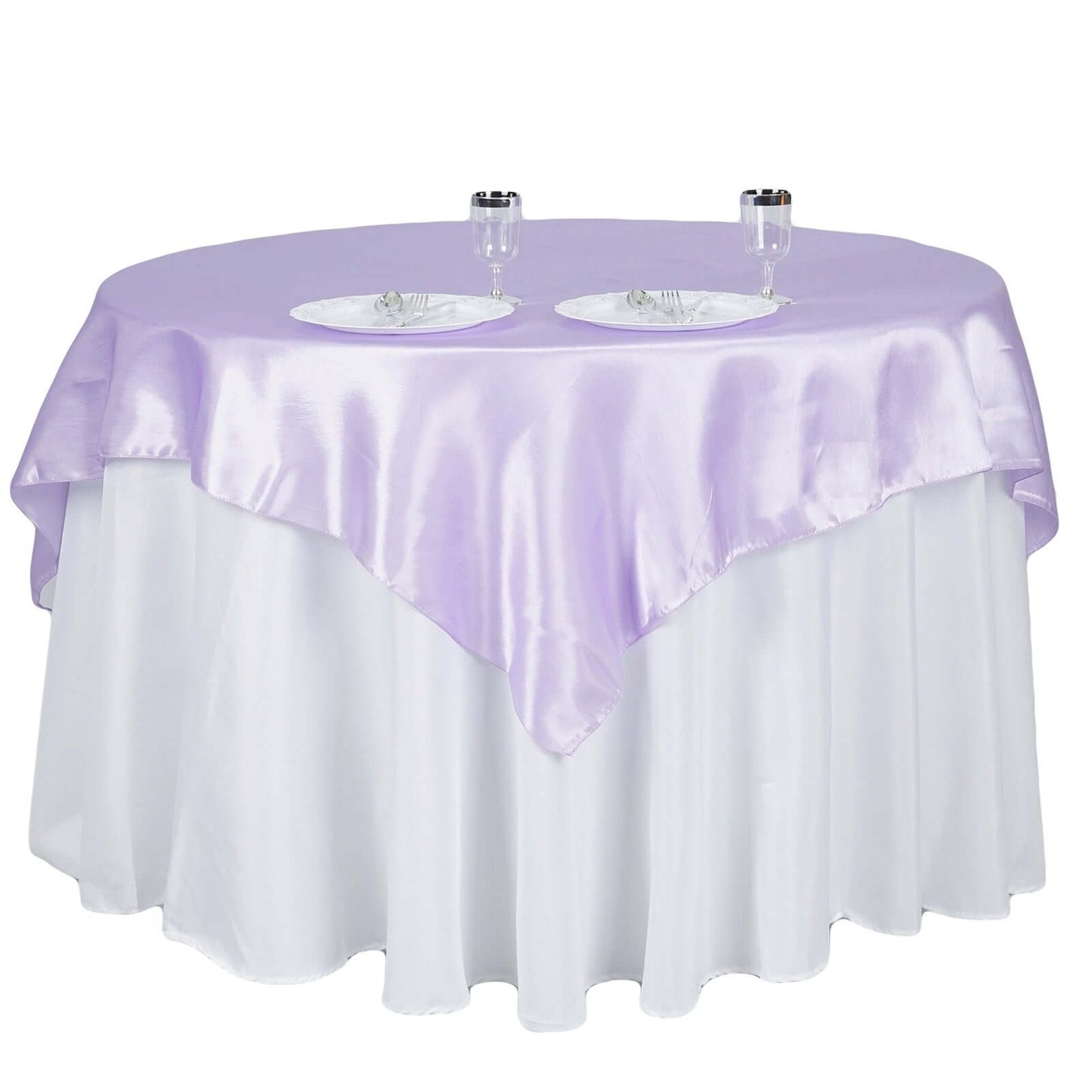 Satin 60"x60" Table Overlay Square Tablecloth Lavender Lilac - Smooth Silky Touch Table Cover