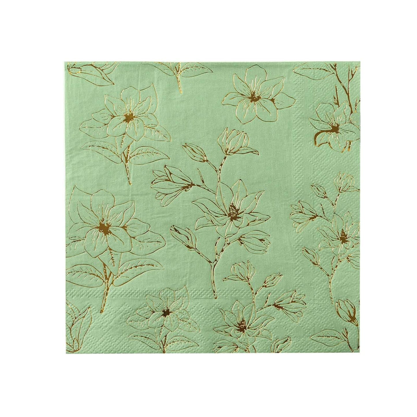 50-Pack Paper Cocktail Napkins with Gold Magnolia Flowers Print Sage Green - Highly 2 Ply Absorbent Soft Napkins for Beverages