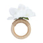 4 Pack White Silk Jasmine Flower Napkin Rings with Wooden Holder, Rustic Boho Serviette Buckles with Artificial Flowers