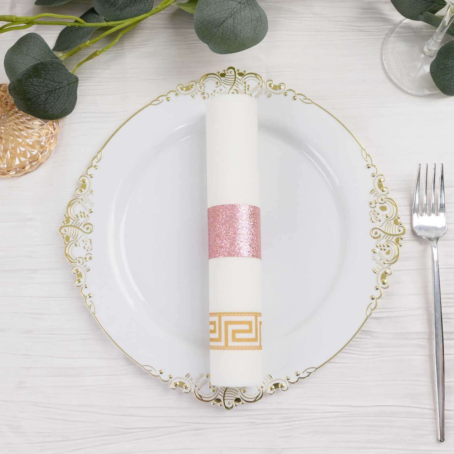 50-Pack Paper Napkin Rings Rose Gold Glitter - Stylish Disposable Napkin Holders 1.5"