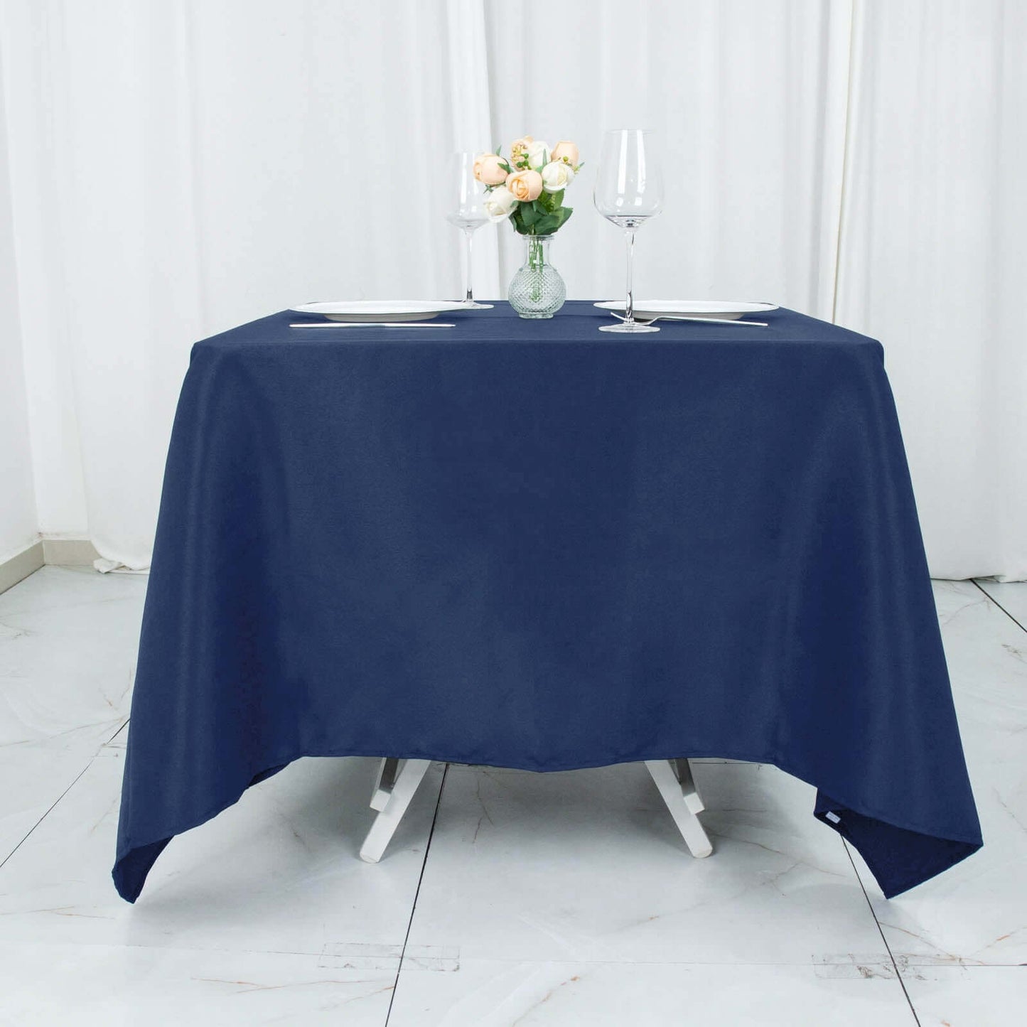 Premium Polyester Square Tablecloth 70"x70" Navy Blue 220GSM Wrinkle-Resistant Table Cover