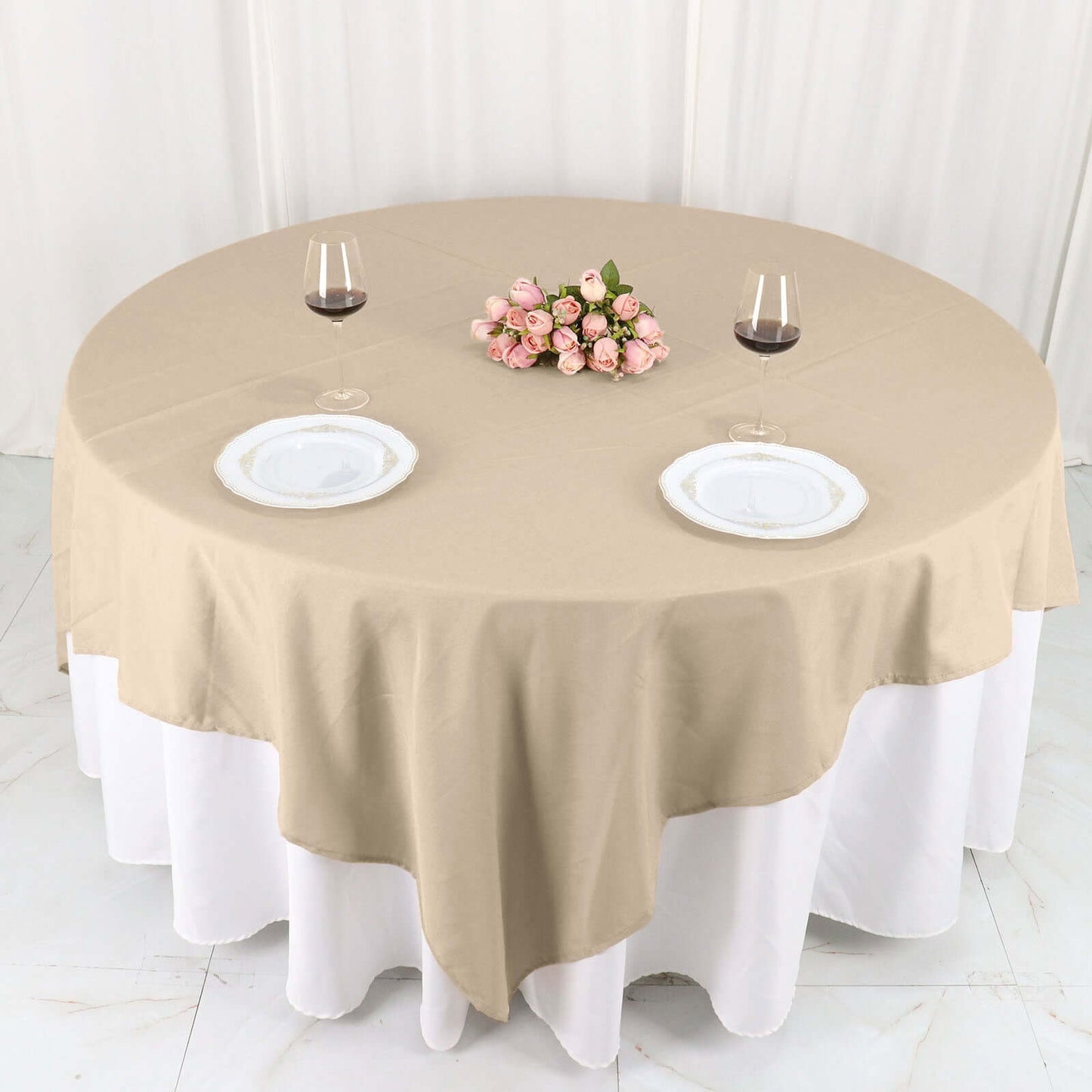 Polyester 90"x90" Table Overlay Square Tablecloth Nude - Wrinkle-Resistant & Durable Table Cover