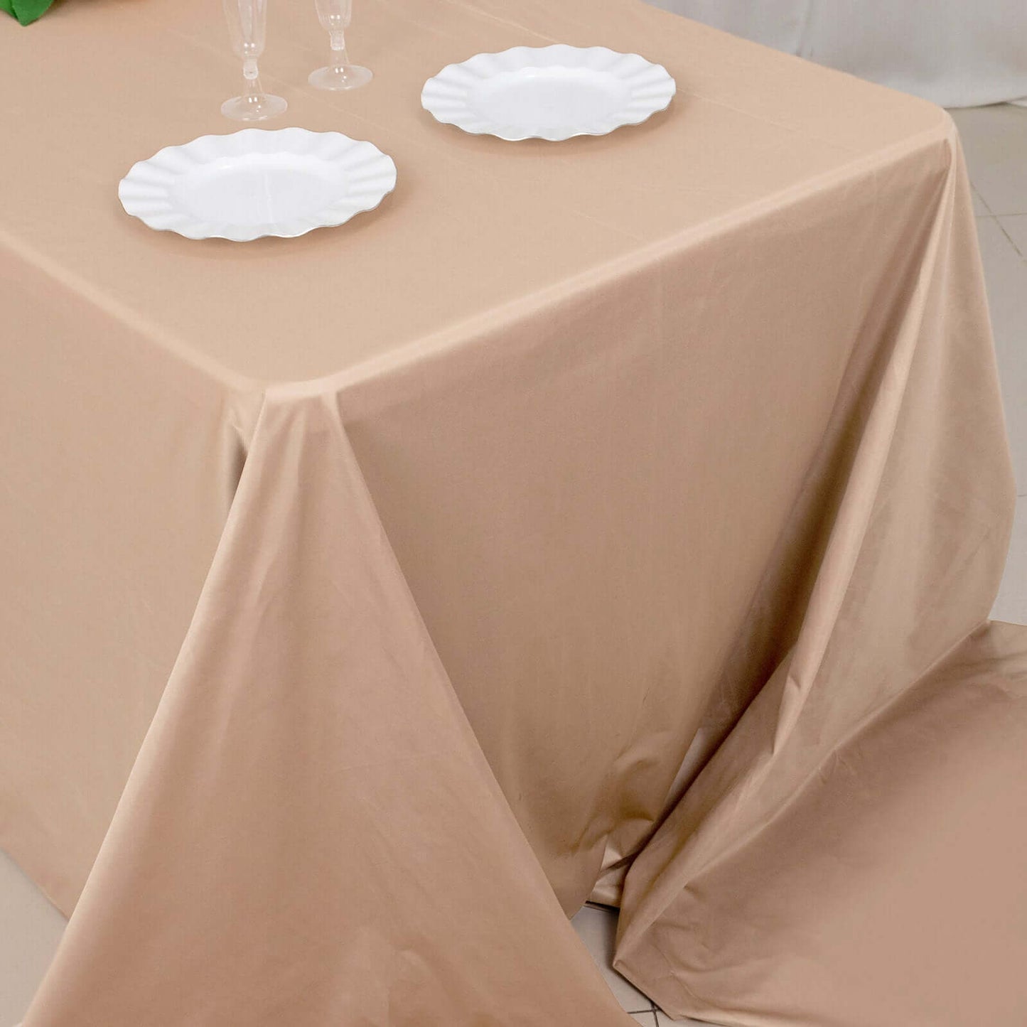 Scuba Rectangular 90"x156" Tablecloth Nude - Wrinkle Free, Stain Resistant & Seamless Table Cover