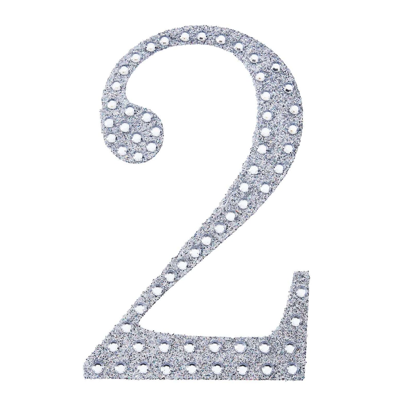 Decorative Rhinestone Number "2" Stickers, Glitter Adhesive Craft Numbers Silver DIY Sparkle Embellishments 6"