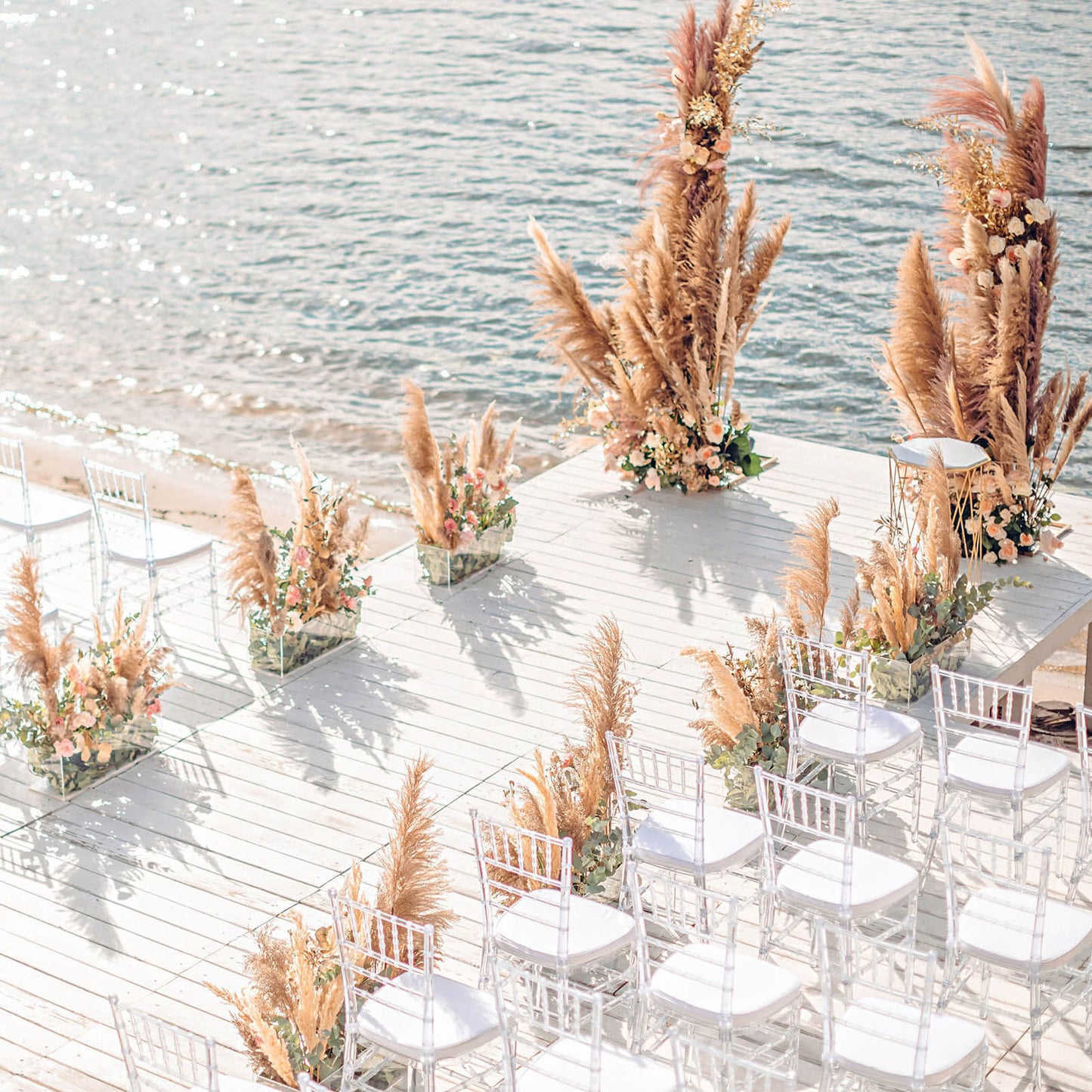 6 Stems Natural Dried Pampas Grass Decor Wheat Tint - Tall Plant Sprays for Boho Chic Vase Displays Backdrops & Event Styling 49"