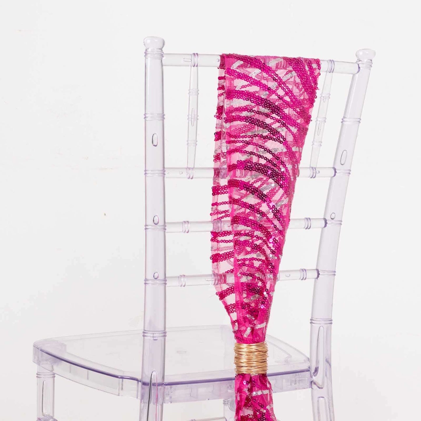 5 Pack Chair Sashes with Wave Embroidered Sequins Fuchsia/Silver 6"x88"