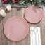 10-Pack Plastic 8" Round Dessert Plates in Dusty Rose with Gold Rim - Glossy Disposable Appetizer Salad Plates