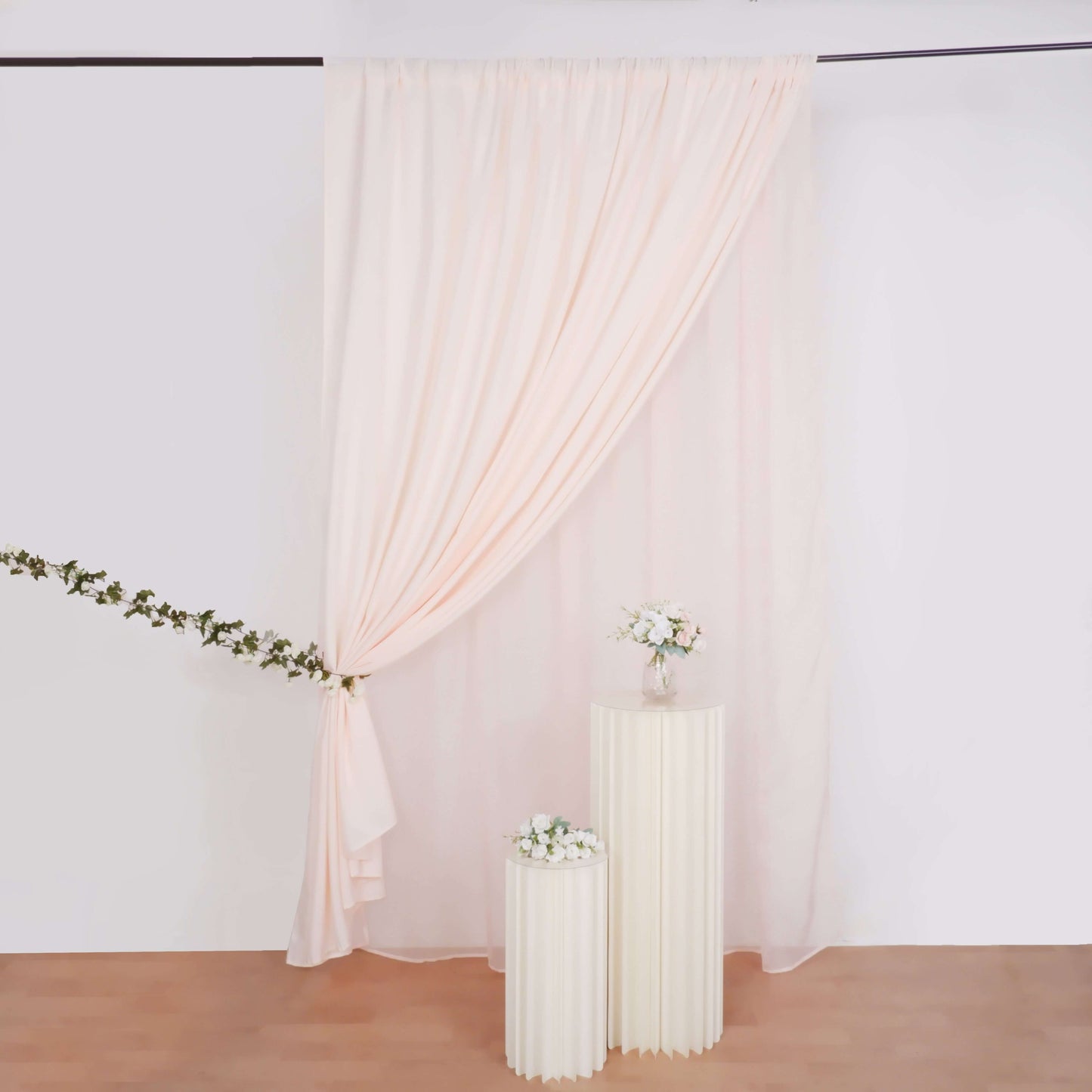 Blush Chiffon Polyester Event Curtain Drapes, Dual Layer Divider Backdrop Curtain Panels with Rod Pockets - 10ftx10ft