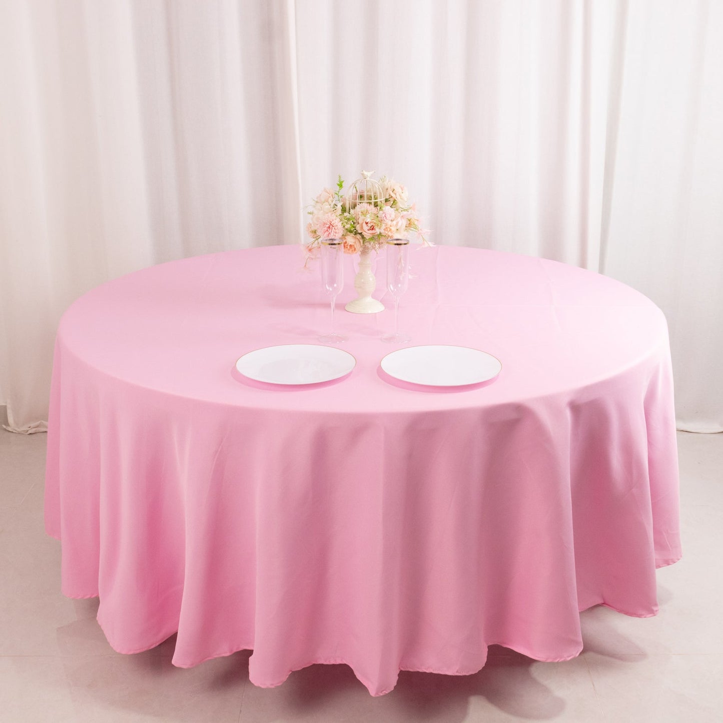Premium Polyester 108" Round Tablecloth Pink - Wrinkle-Resistant 220GSM Table Cover