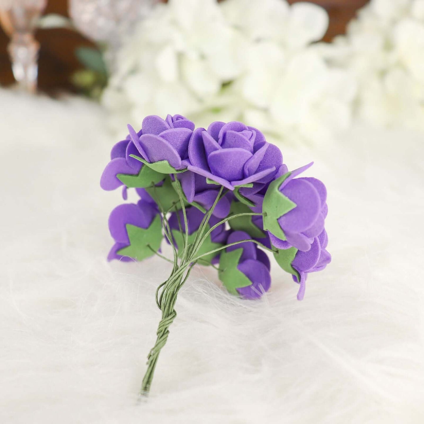48 Roses 1" Purple Real Touch Artificial DIY Foam Rose Flowers With Stem, Craft Rose Buds