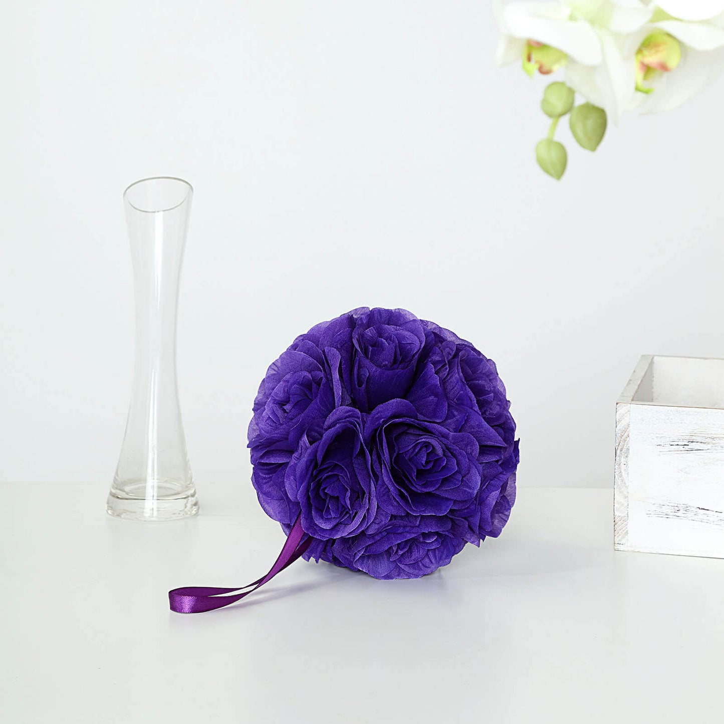 2 Pack 7" Purple Artificial Silk Rose Kissing Ball, Faux Flower Ball