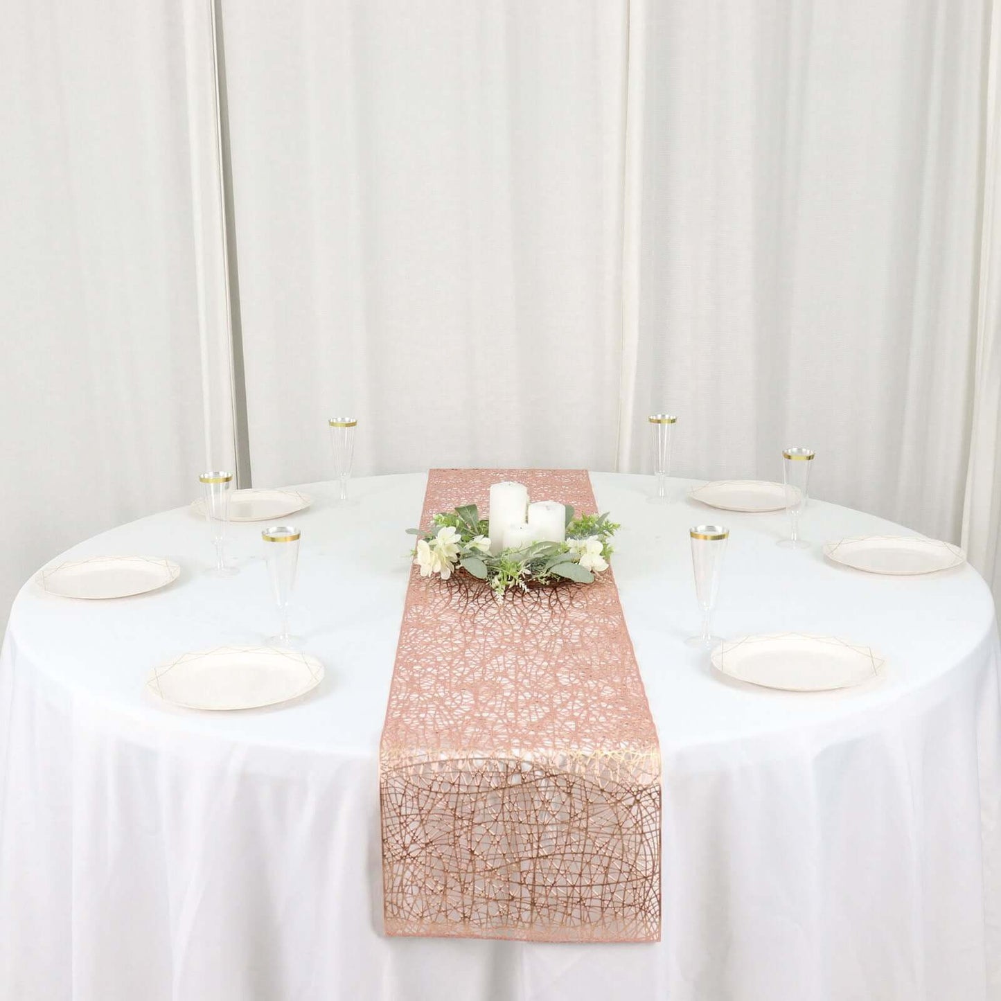Plastic Woven Vinyl 13"x6ft Table Runner Metallic Rose Gold - Non-Slip & Reversible Tabletop Decor