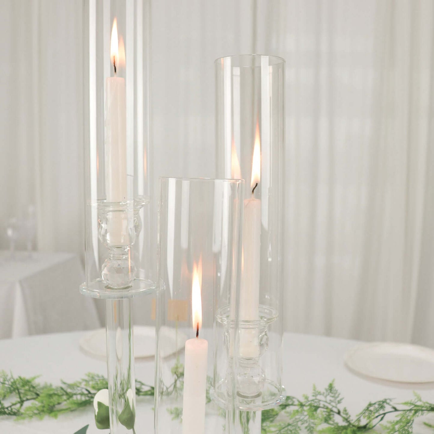 3-Arm Round Crystal Glass Candelabra Clear Taper Design - Sophisticated Pillar Candle Holder Table Centerpiece for Weddings 23"