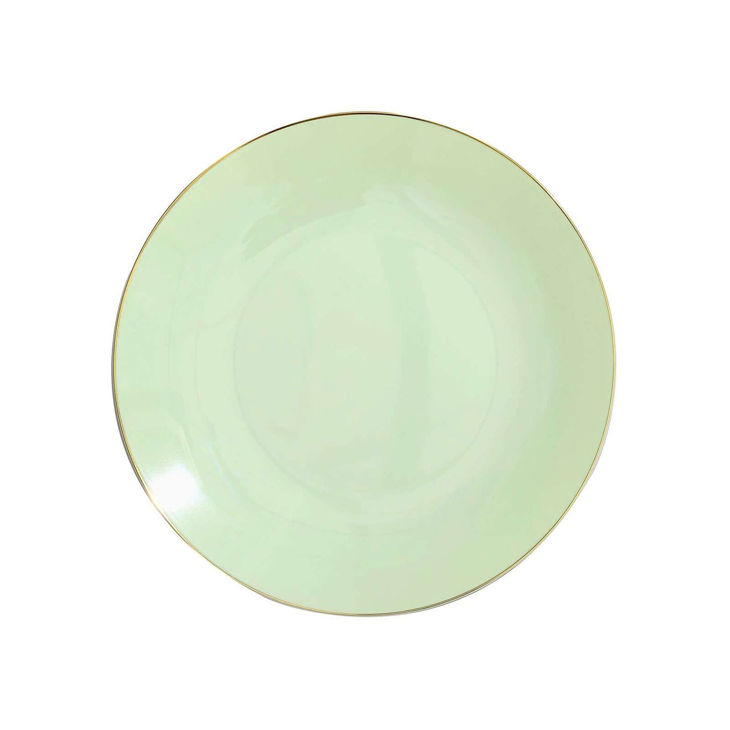 10-Pack Plastic 8" Round Dessert Plates in Sage Green with Gold Rim - Glossy Disposable Appetizer Salad Plates