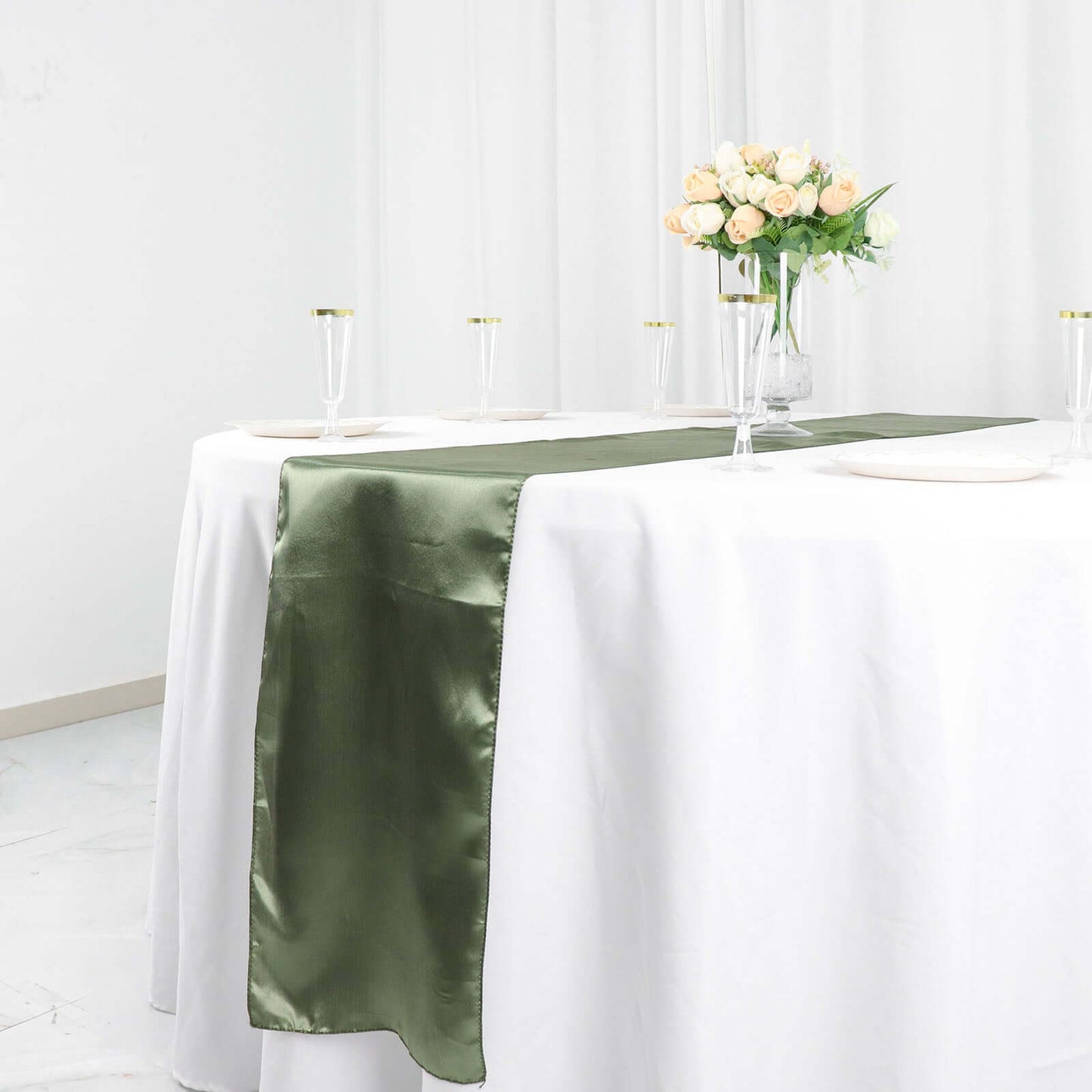 Satin 12"x108" Table Runner Dusty Sage Green - Stylish Table Linen