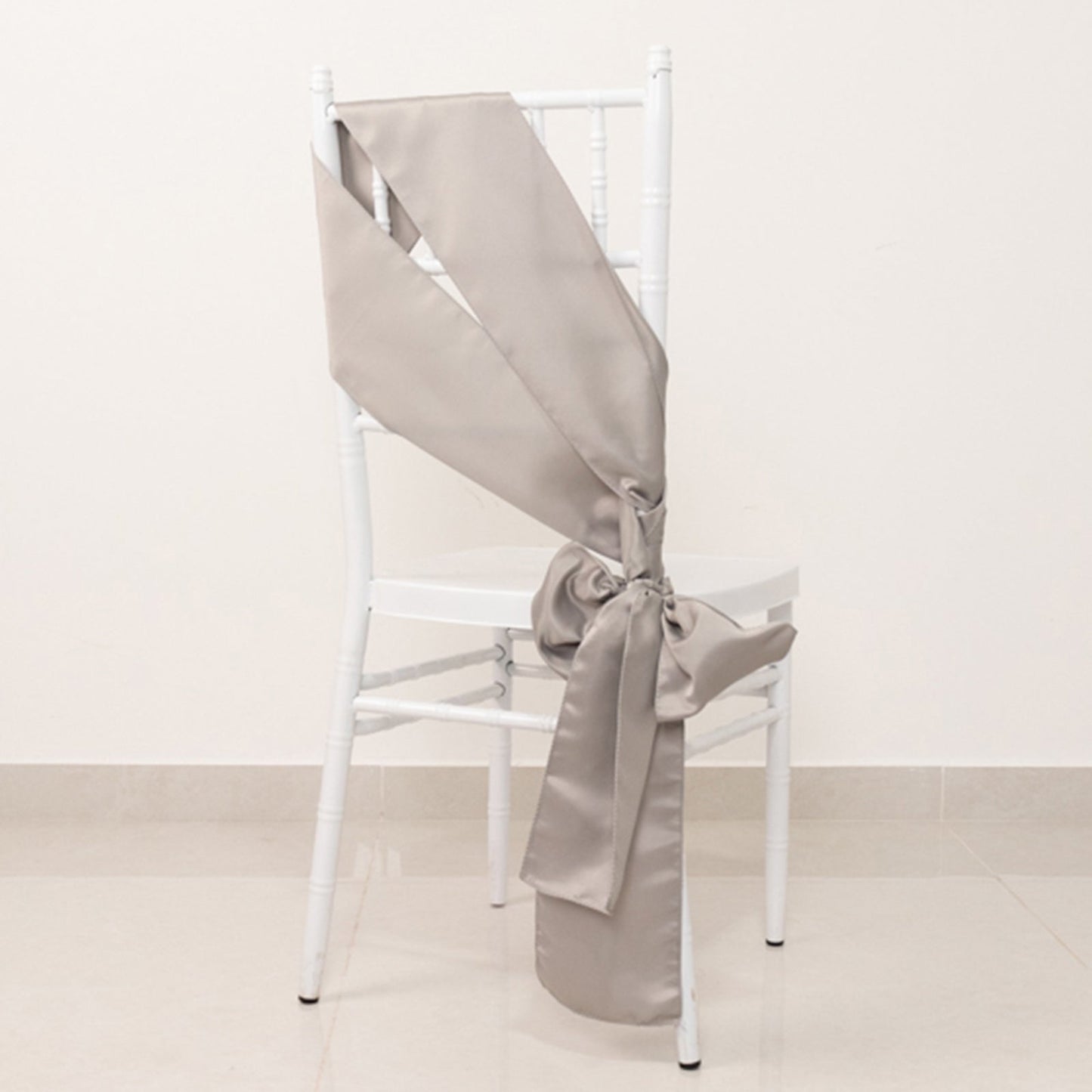 5 Pack Lamour Satin 6"x106" Chair Sashes Silver - Stylish Reusable Decorative Bows