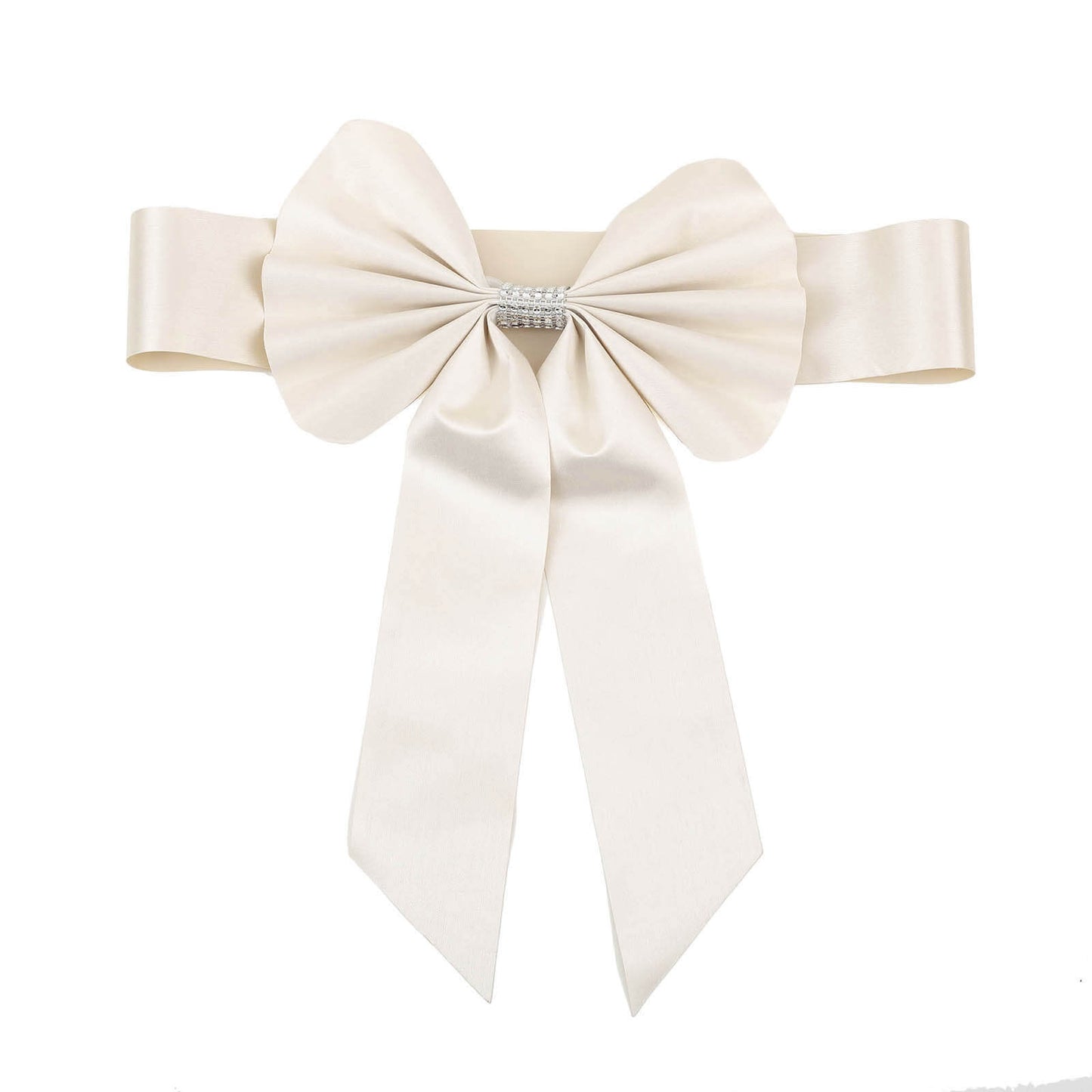 5 Pack Satin Faux Leather Chair Sashes Ivory - Durable Double Sided Pre-tied Bow Tie Chair Bands with Diamond Rhinestone Buckles