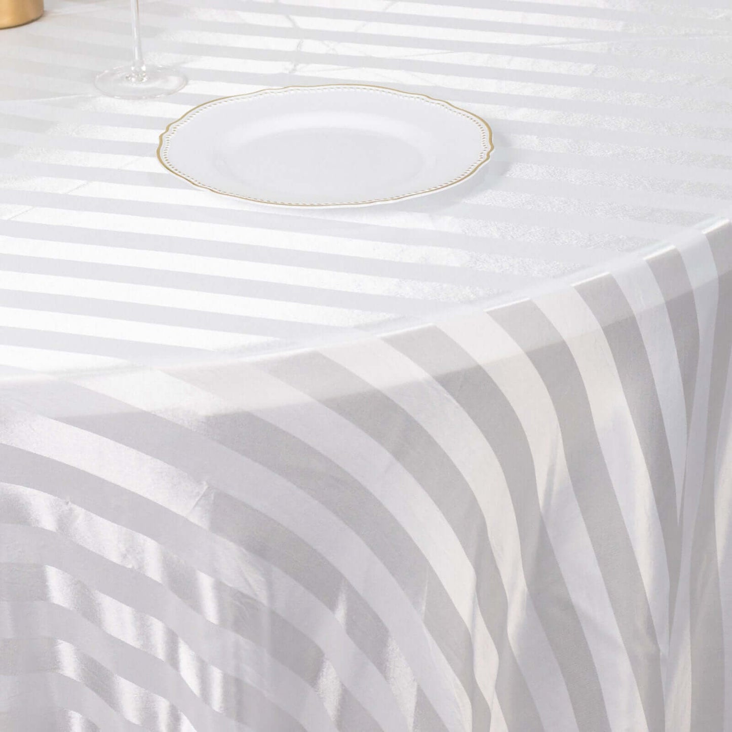 Satin Striped 120" Round Tablecloth White - Silky Smooth Seamless Wedding Decor
