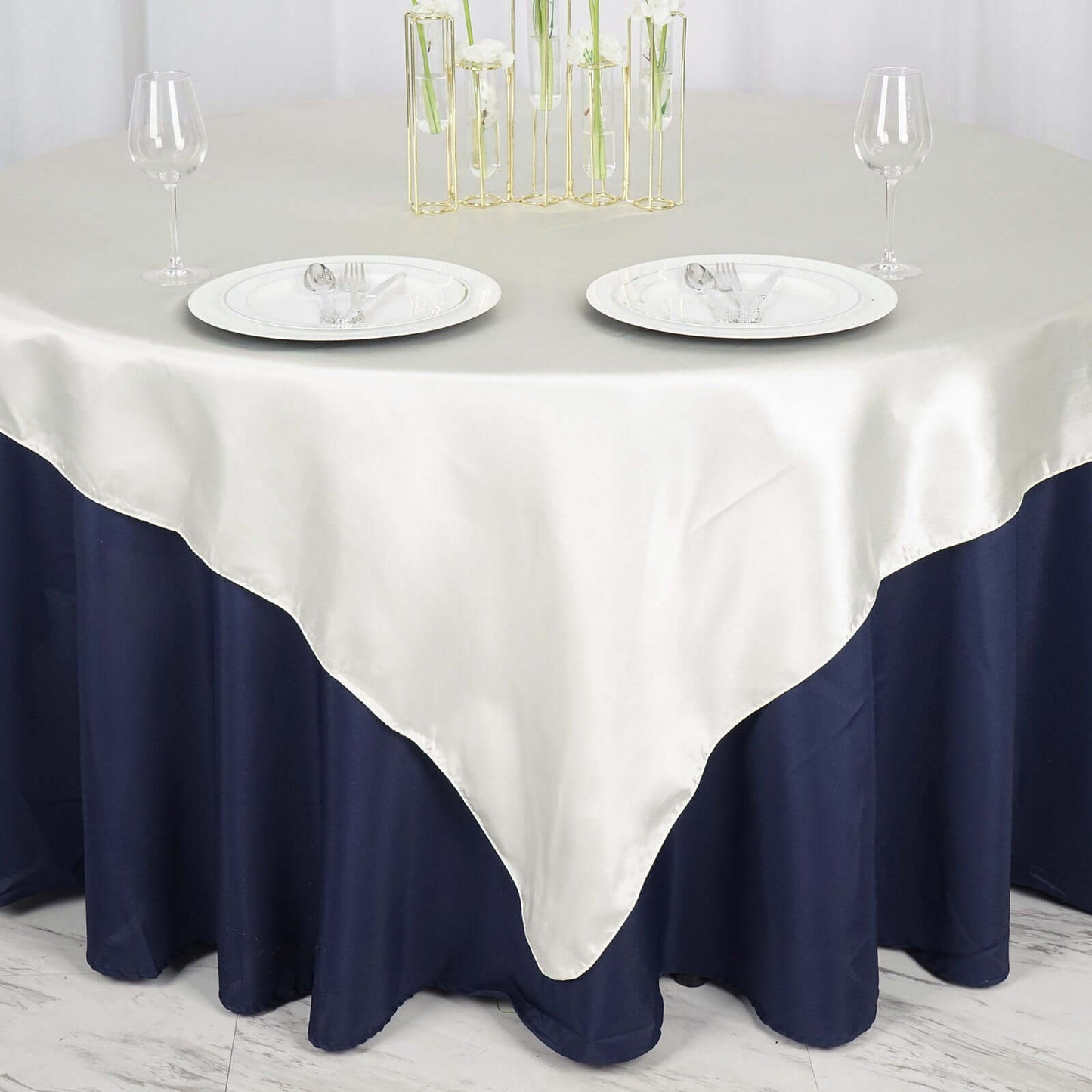 Satin 72"x72" Table Overlay Square Tablecloth Ivory - Smooth Finish Table Cover