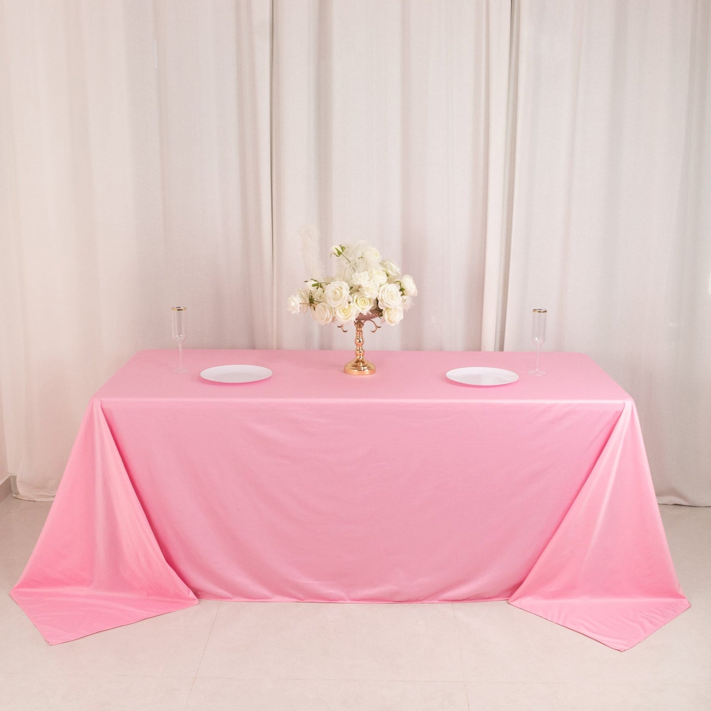 Scuba Rectangular 90"x132" Tablecloth Pink - Wrinkle Free, Stain Resistant & Seamless Table Cover