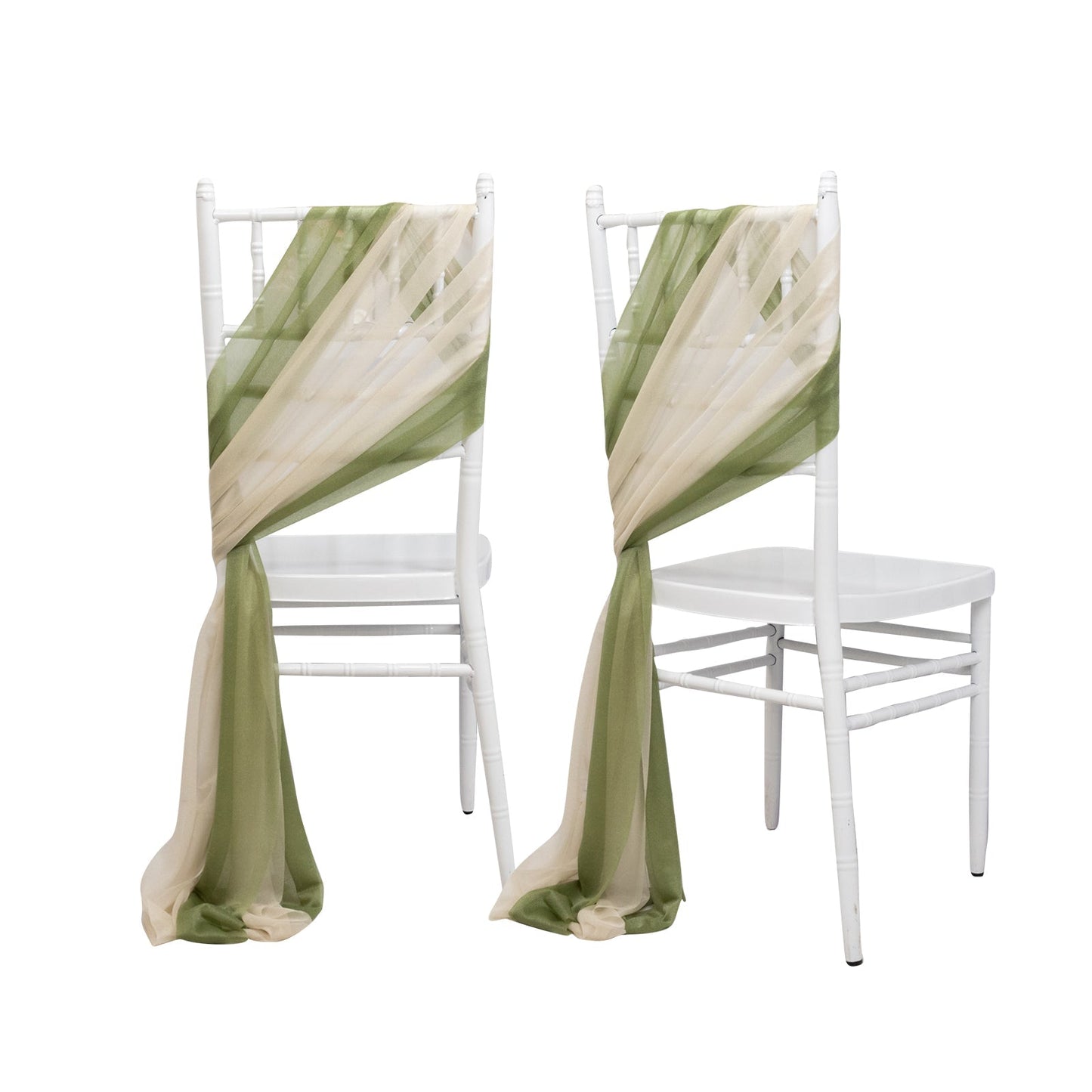 20-Pack Sheer Chair Drape Decor in Dusty Sage Green and Beige â€“ 9ft Shimmer Sash, Wrinkle-Free