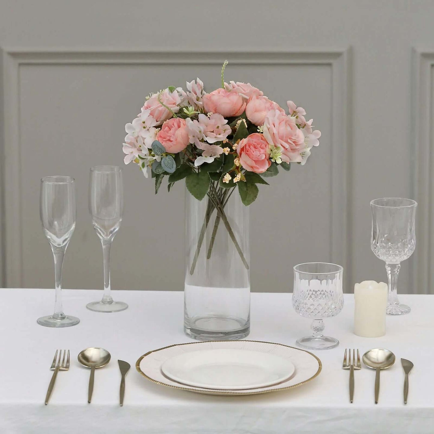 2 Pack Artificial Rose & Peony Floral Arrangements â€“ 12" Blush Silk Bouquets for Weddings & Home DÃ©cor