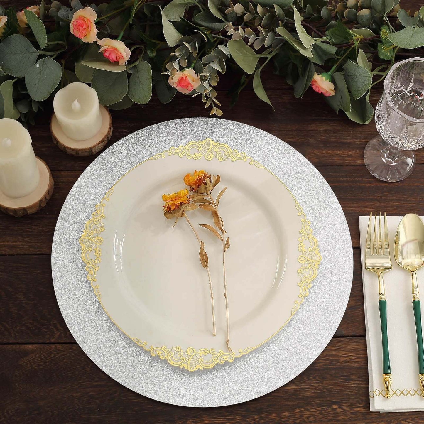 20-Pack Disposable Table Placemats in Silver Glitter - 210GSM Paper Placemats for Classy Events 13"