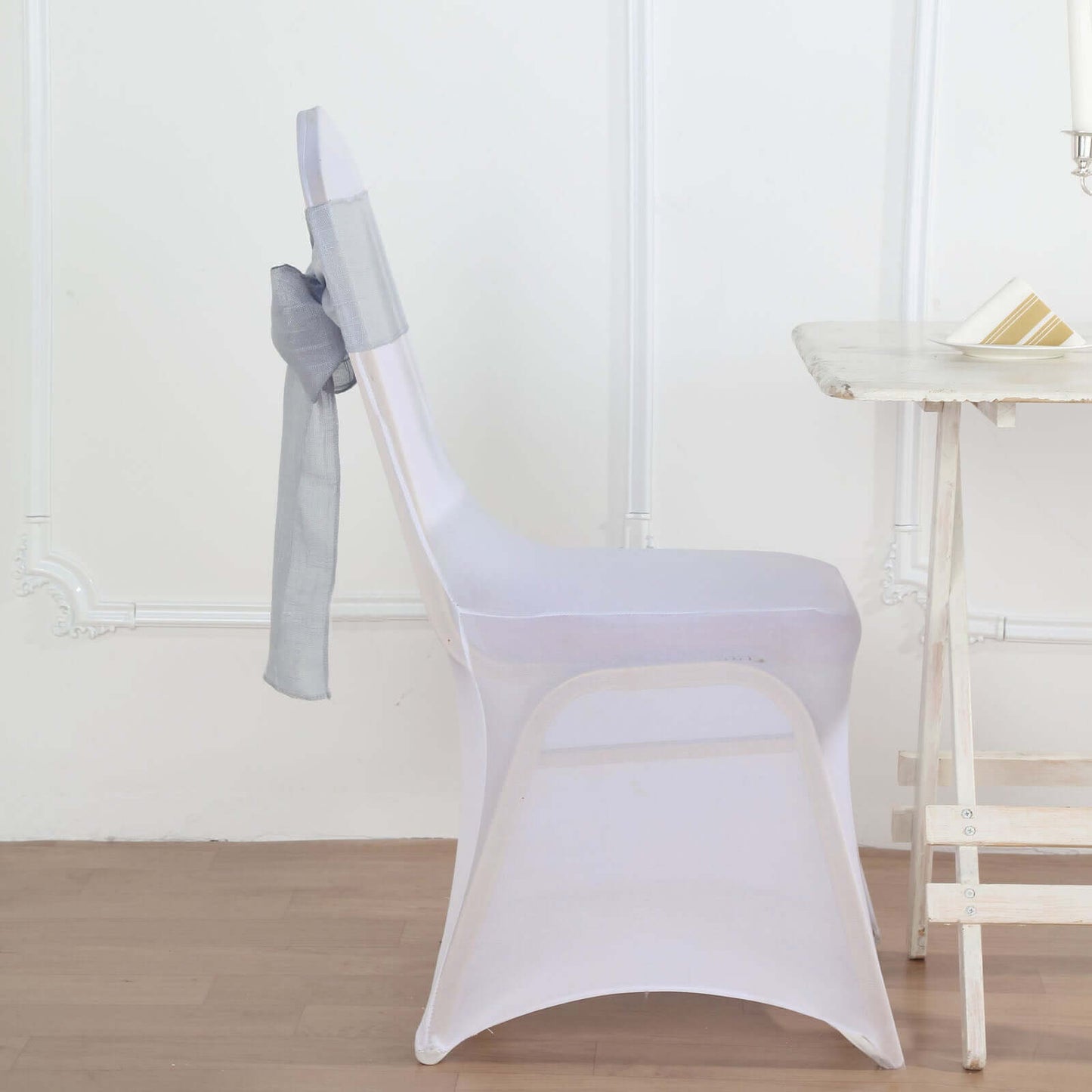 5 Pack Linen Chair Sashes 6"x108" Slubby Textured Silver - Durable Wrinkle-Resistant Decor for Weddings & Gatherings