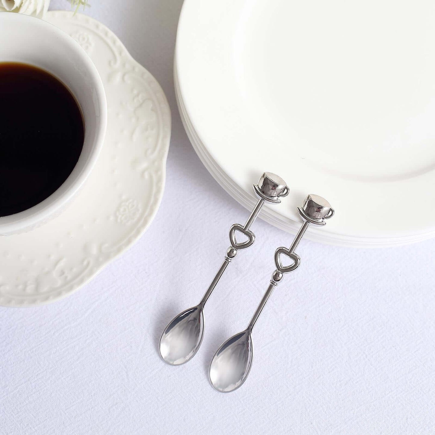 2 Pack 4" Silver Metal Couple Coffee Spoon Set Party Favors, Pre-Packed Wedding Souvenir Gift