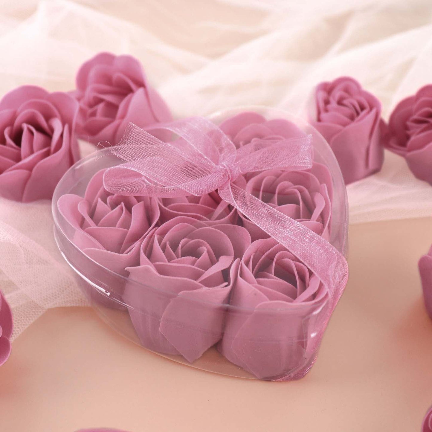 4 Pack 24 Pcs Dusty Rose Scented Rose Soap Heart Shaped Party Favors With Gift Boxes And Ribbon