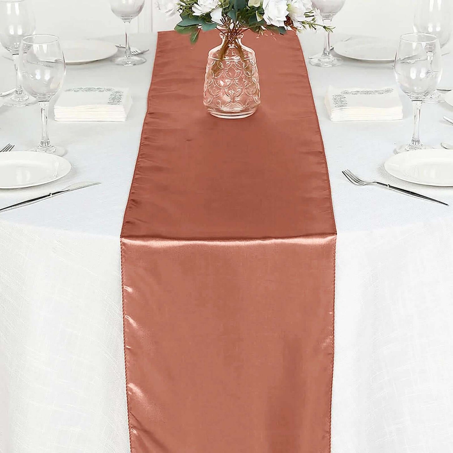Satin 12"x108" Table Runner Terracotta (Rust) - Stylish Table Linen