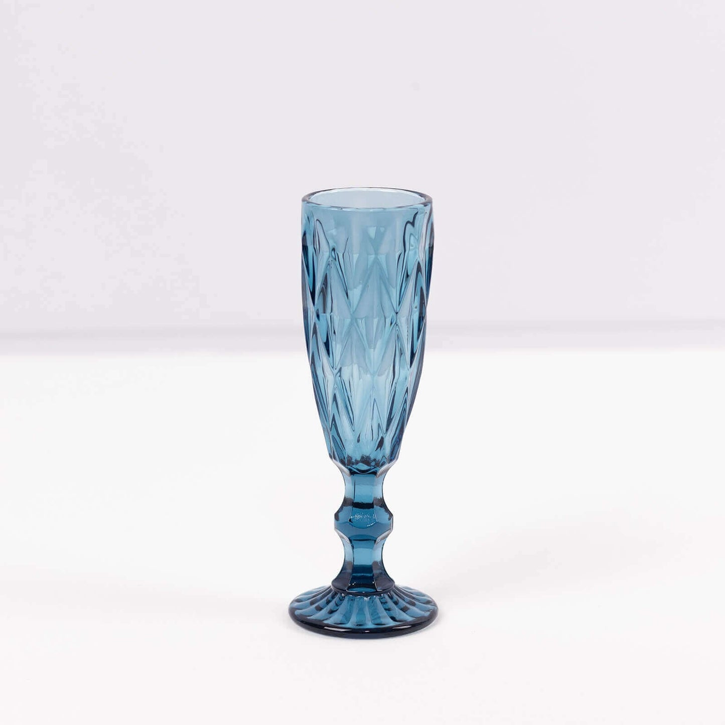 6-Pack Champagne Flute Glasses Transparent Ocean Blue Textured Crystal Cut Design - Chic Wine Goblets for Parties & Events 6oz 8"