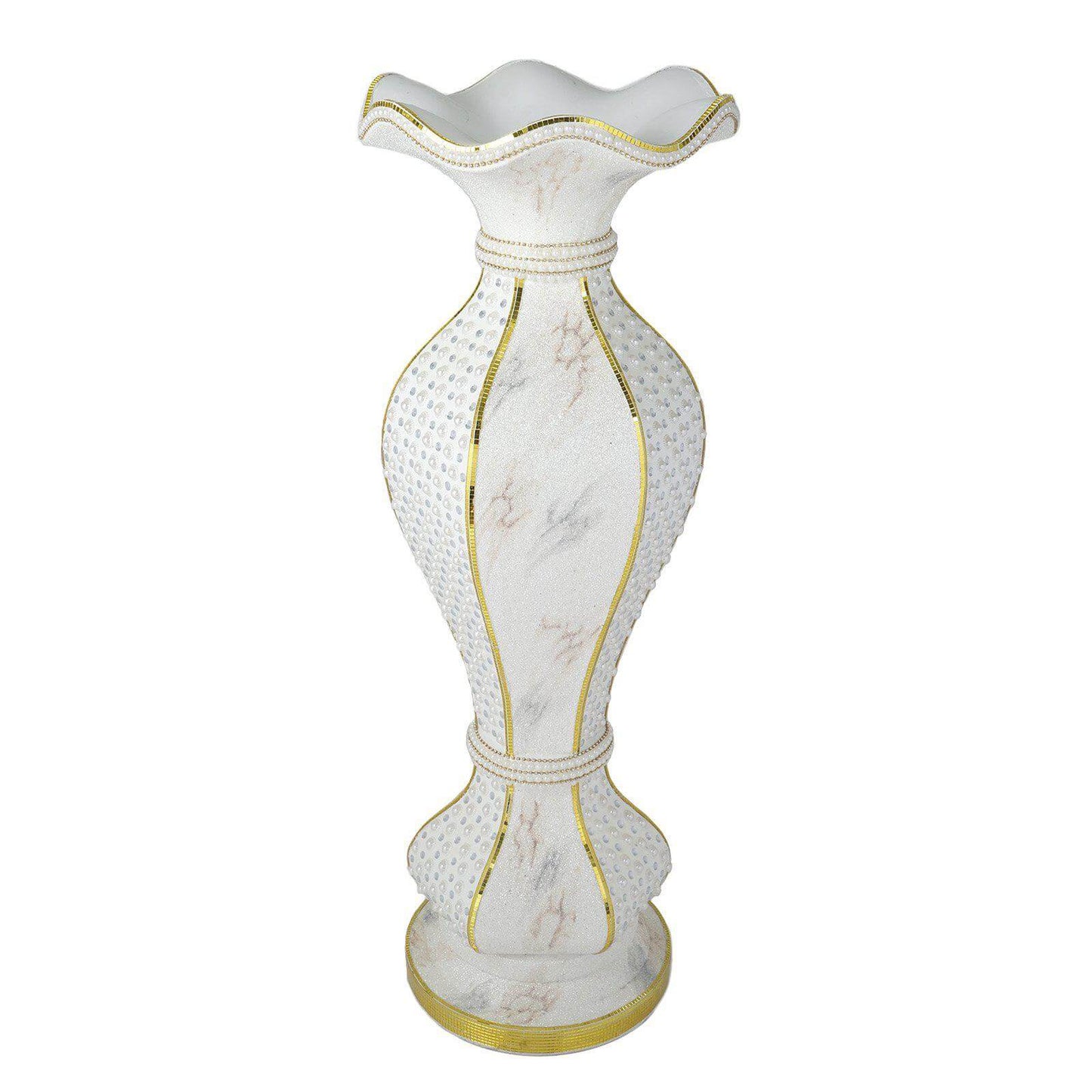 40" Shimmering Gold Glittered Marble Design Flower Pot Vase With Pearls and Mirror Mosaic Embellishment