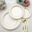 25-Pack Paper 10" Round Dinner Plates in White with Gold Vintage Porcelain Style Rim - Disposable 300GSM Party Plates