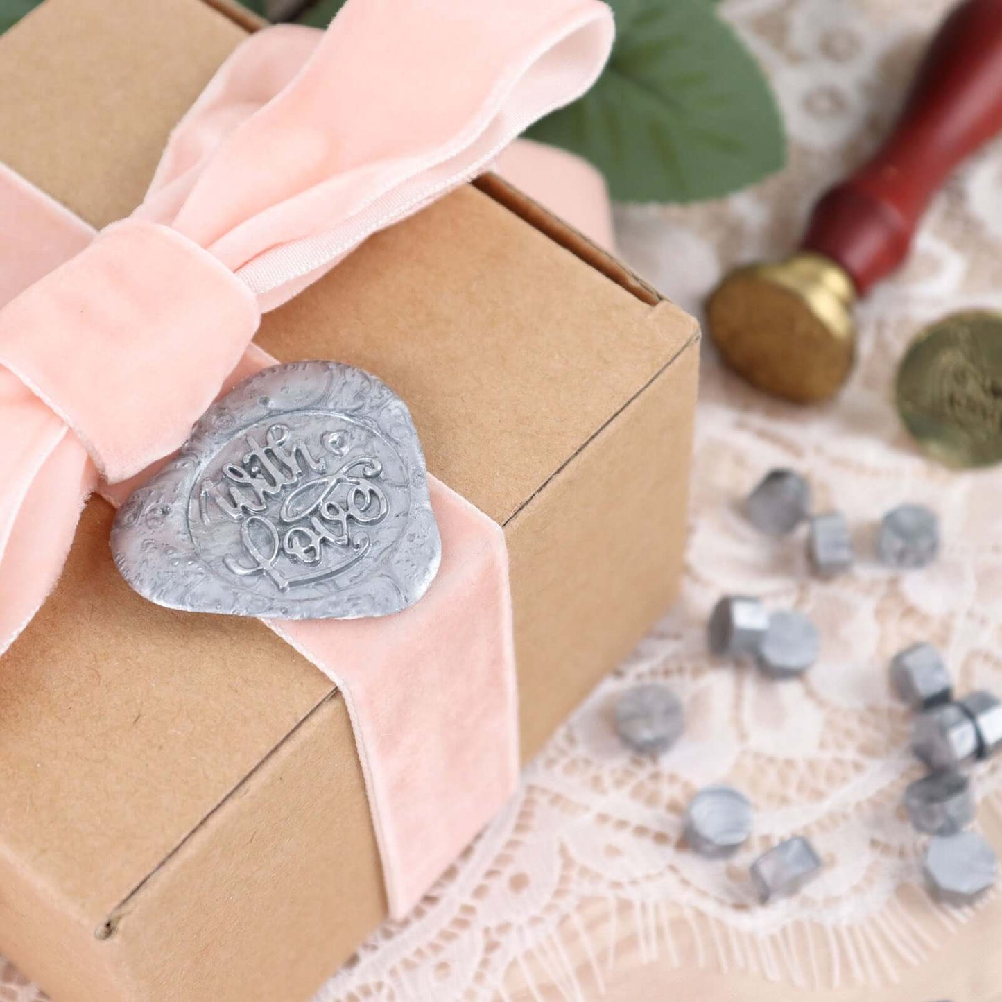 2 Set Wax Seal Stamp Kit Party Favors, Gold Silver "With Love" and "Thank You" Wax Stamp, Wedding Invitation Envelope Letters Mailing Crafts Set