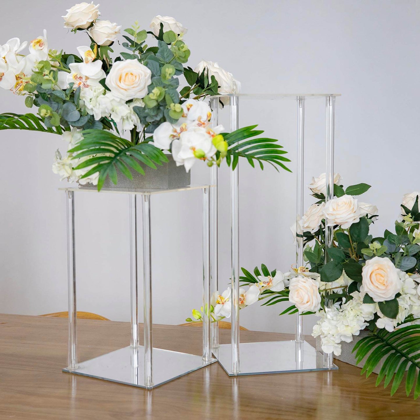 Acrylic Flower Vase Pillar Stand with Square Mirror Base Clear - Versatile Wedding Table Centerpiece 24"