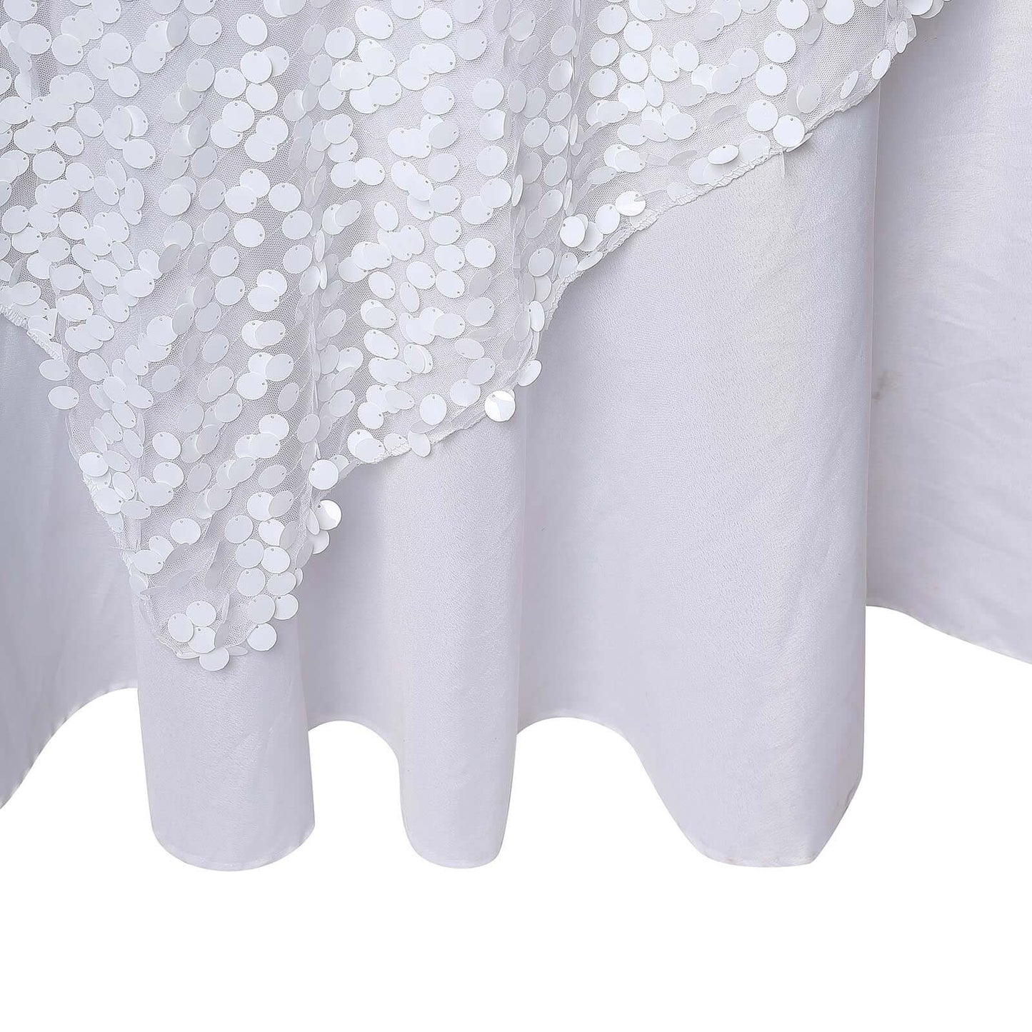Sequin 72"x72" Table Overlay Square Tablecloth White - Big Payette Design for Classy Celebrations