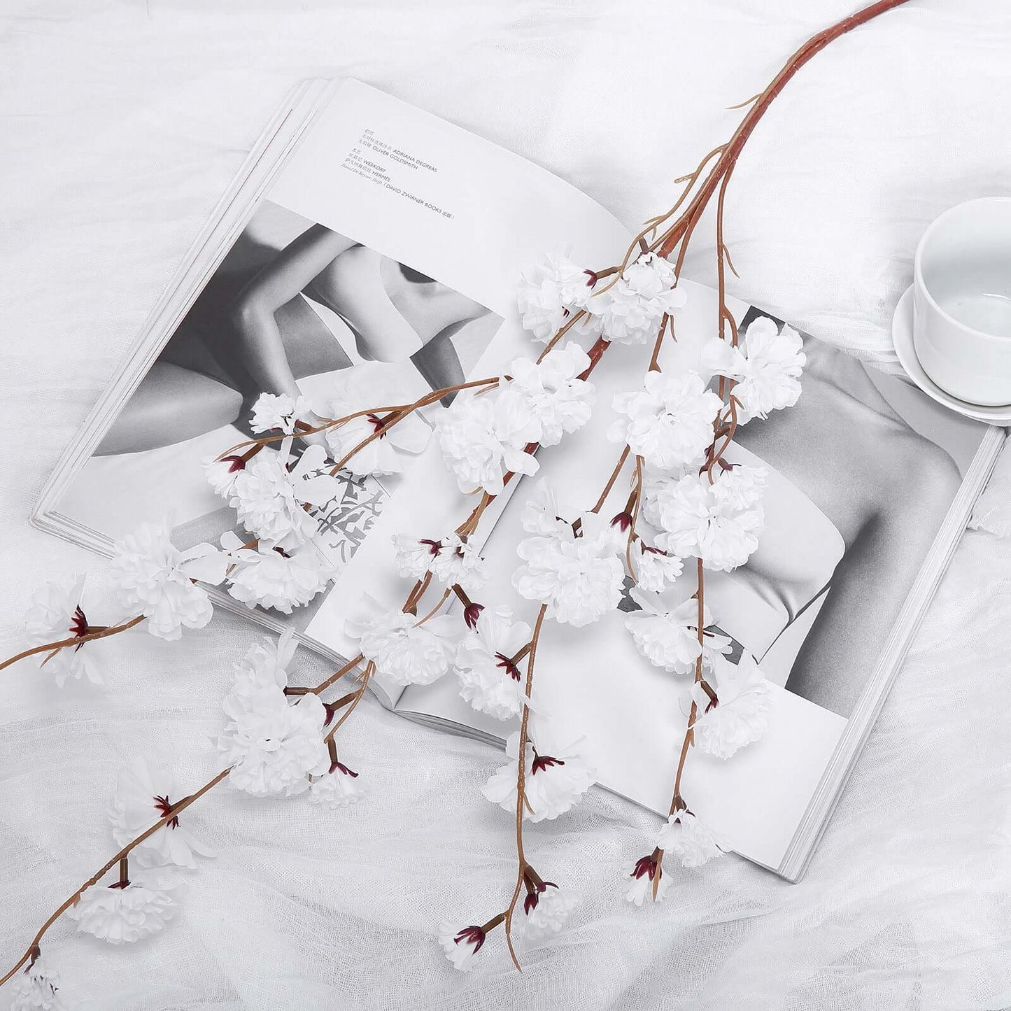 2 Branches 42" Tall White Artificial Silk Carnation Flower Stems