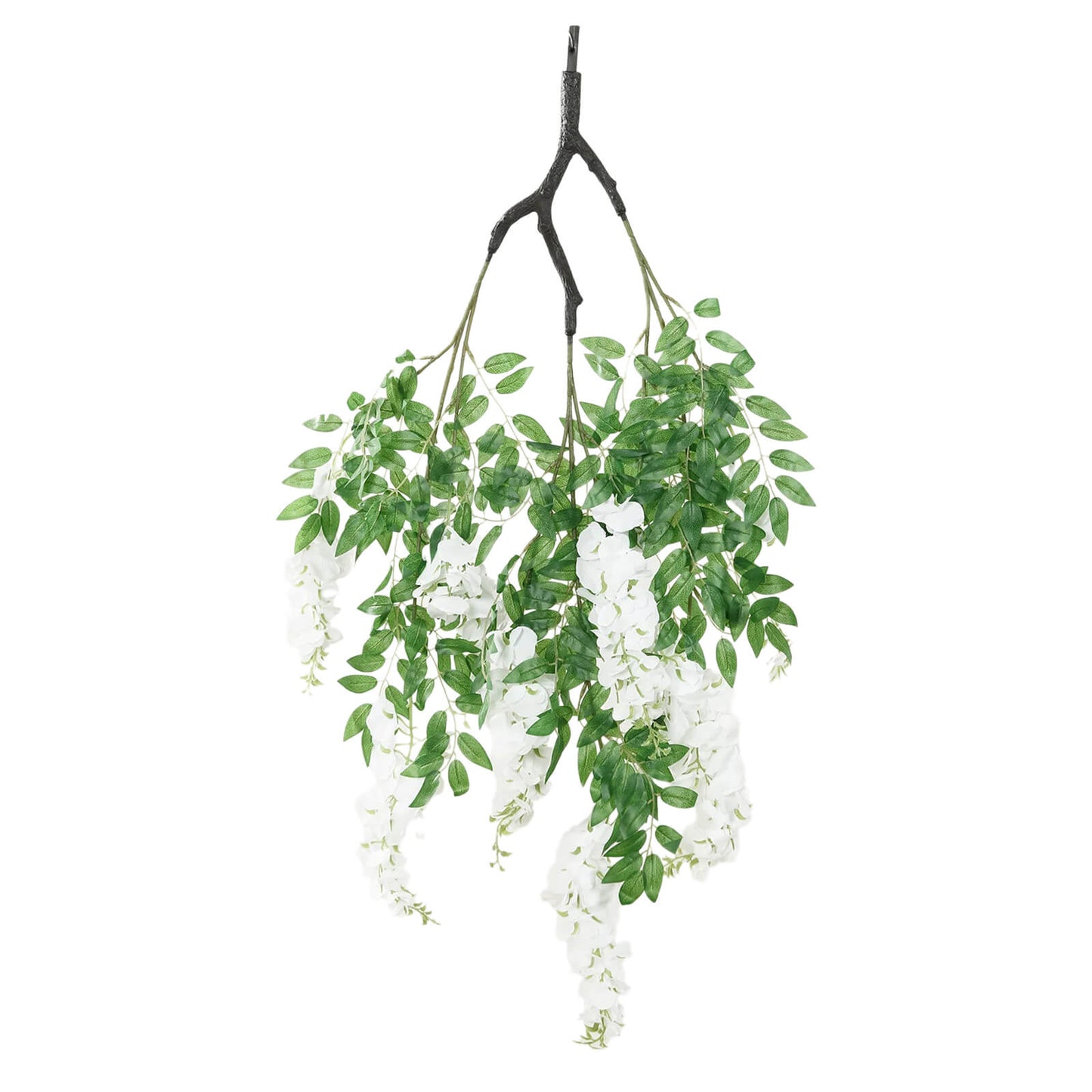 55" White Artificial Silk Wisteria Vine Round Hanging Canopy, Draping Garland Flower Chandelier With Interchangeable Branches